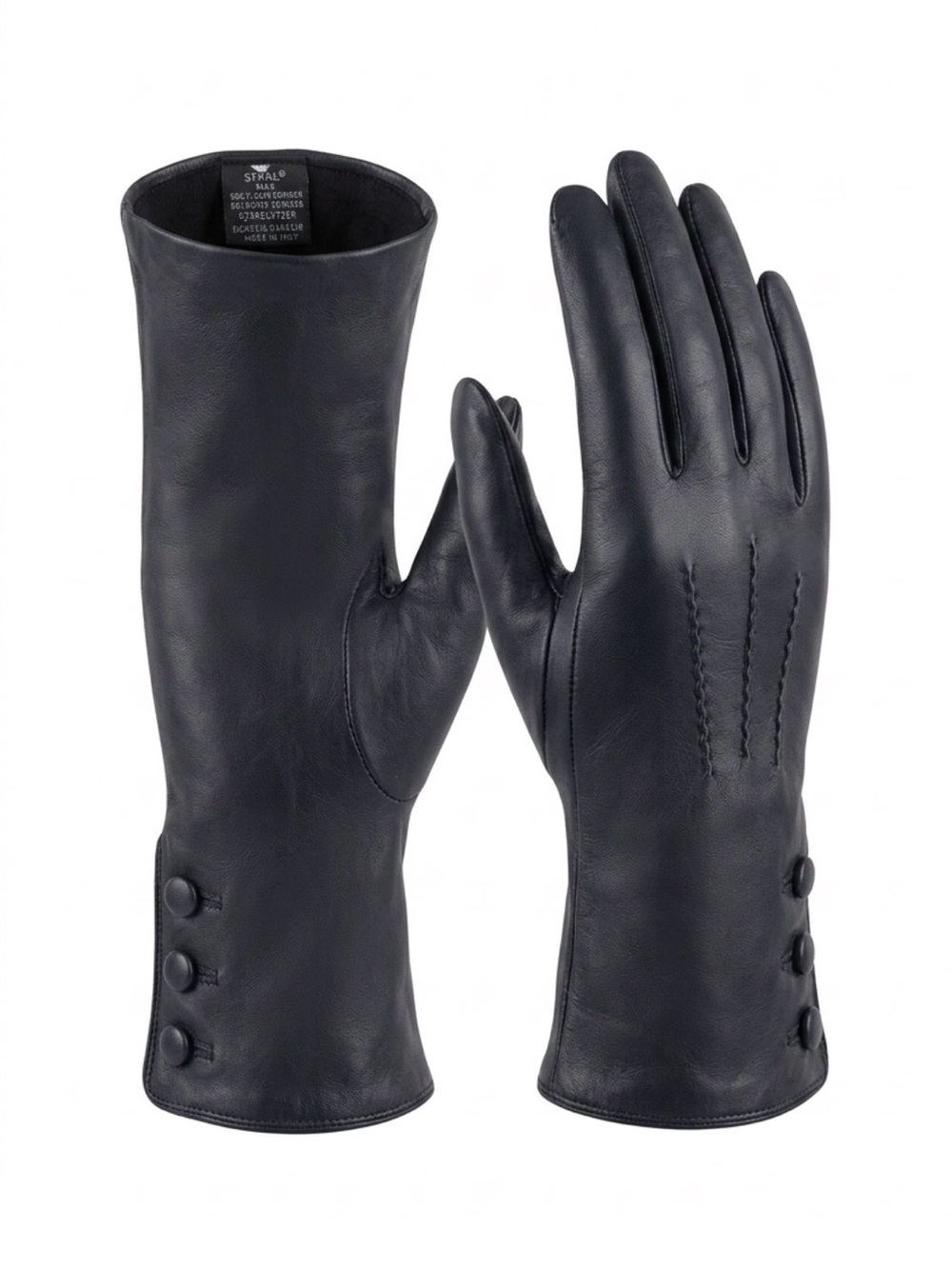Winter Size 7 1/2 Black Button Soft Leather Light Dress Gloves
